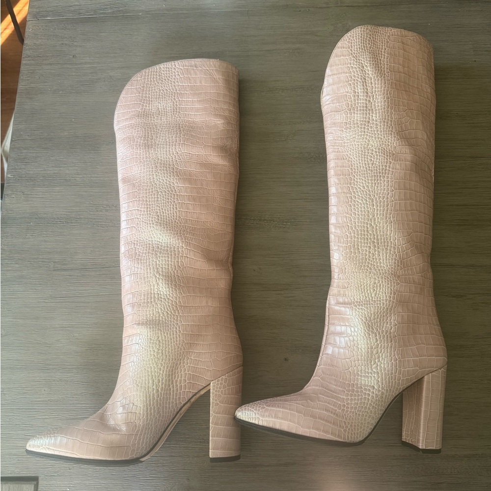 Paris Texas Croc-Embossed Pink Heeled Western Boots